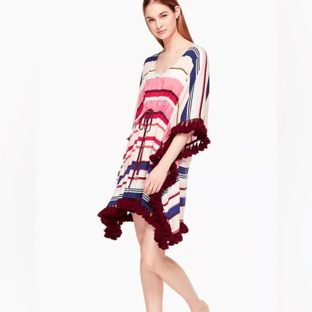 Kate Spade Miramar Striped Swim Cover Up Dress Tassels Resortwear Preppy Size M